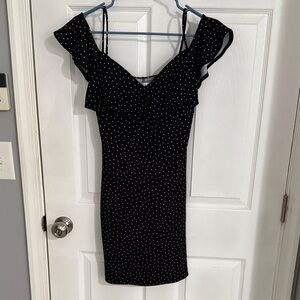 Emerald Sundae Black Polka Dot Ruffle Mini Dress